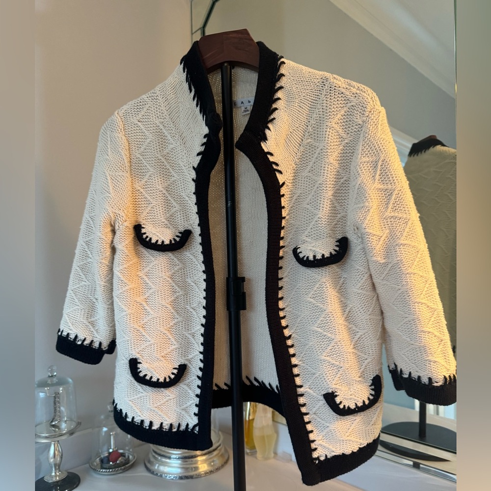 CAbi Cream Cardigan with Black Accents - Picture 1 of 7